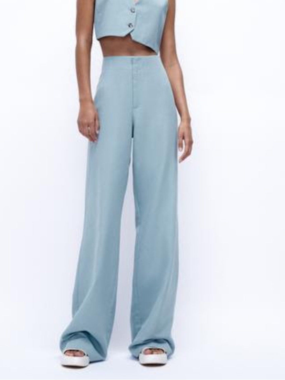 ZARA Pale Blue High-Rise Wide Leg Pants - size medium